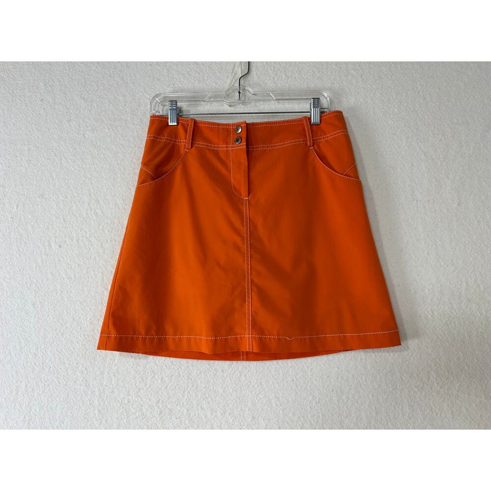 Annika Cutter & Buck Golf Women's A-Line Orange & White Mini Skort SZ 4 Golfcore